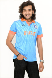 Indian Cricket Team Jersey Men Printed Polo Neck Polyester Blue T-Shirt